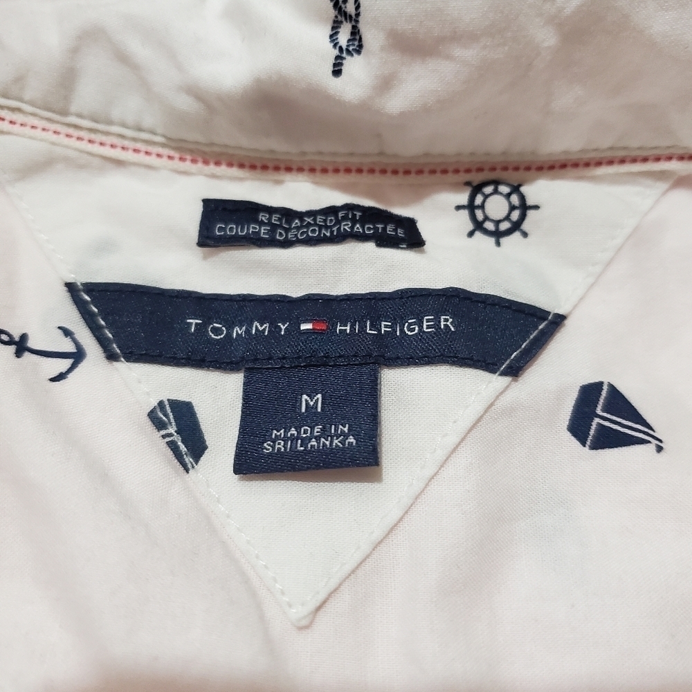 ⛵ Tommy Hilfiger Nautical Anronor Steering Wheel Print Button Up Long Sleeve ⛵ - Picture 2 of 6